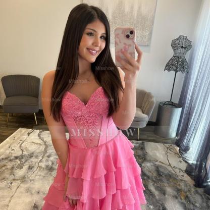 Simple Sweetheart Pink Long Chiffon Strapless Prom Dress