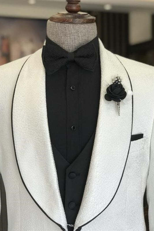 Simple White Shawl Collar Two-Piece Men's Suit For Wedding