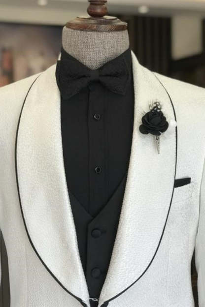 Simple White Shawl Collar Two-Piece Men's Suit For Wedding