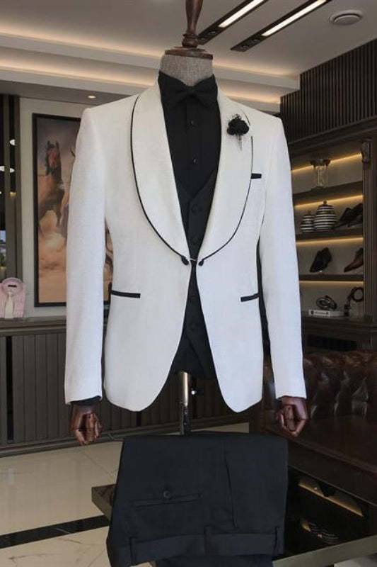 Simple White Shawl Collar Two-Piece Men's Suit For Wedding