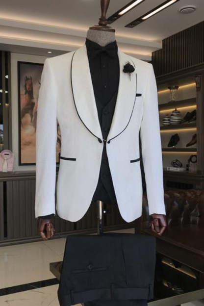 Simple White Shawl Collar Two-Piece Men's Suit For Wedding
