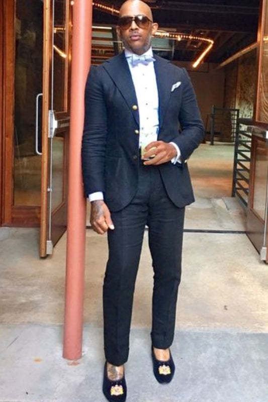 Sleek Black Notched Lapel Custom Prom Suit