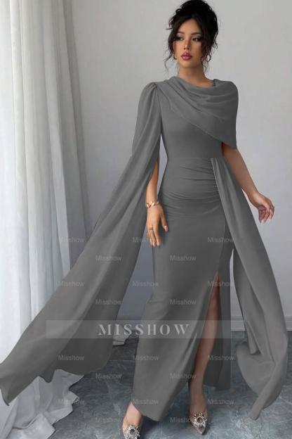 Sleeveless Jewel Neck Long Mermaid Formal Dress With Split Pleated
