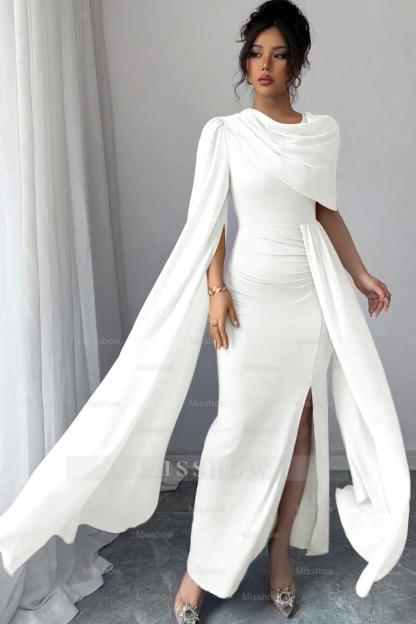 Sleeveless Jewel Neck Long Mermaid Formal Dress With Split Pleated