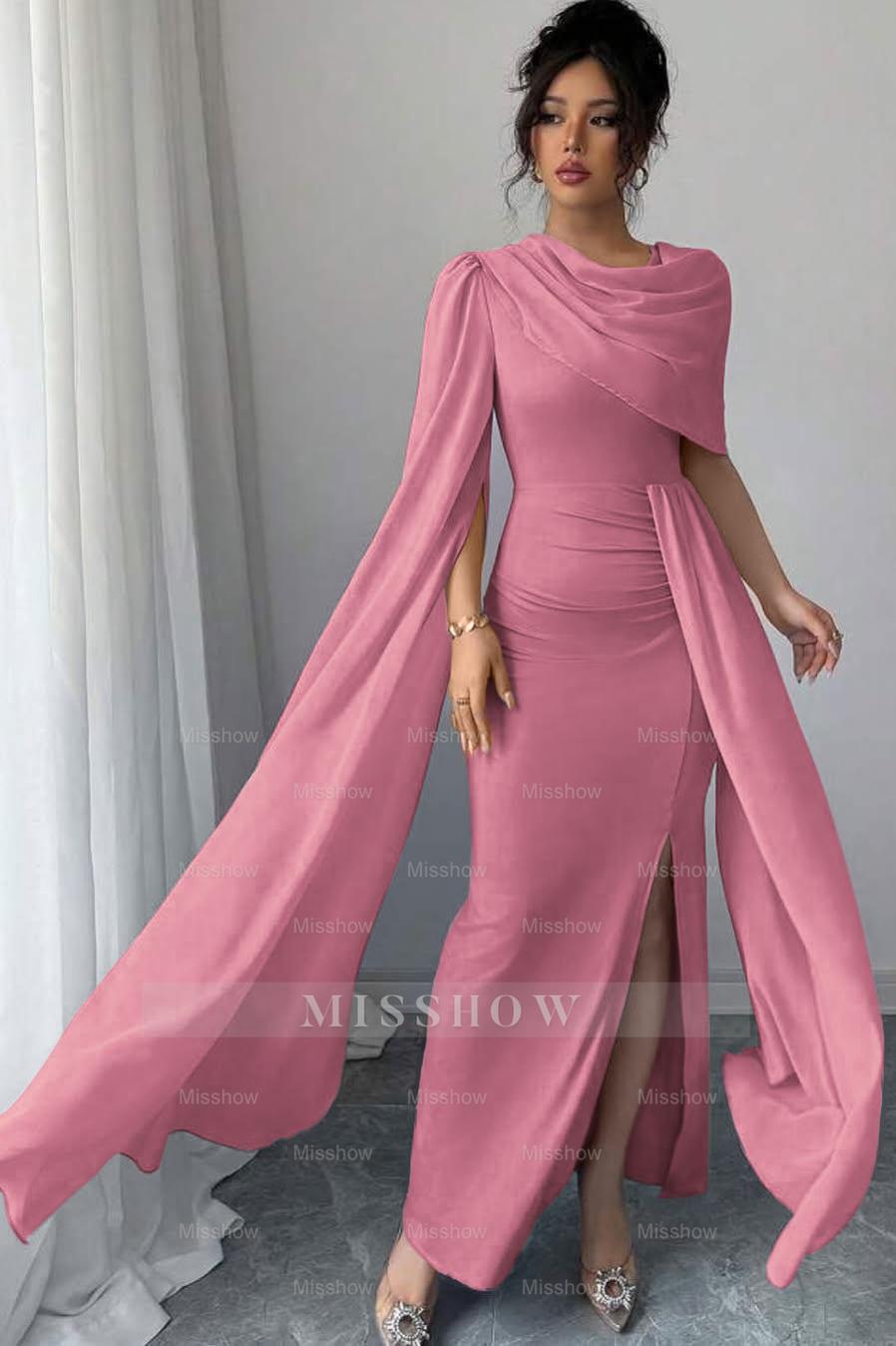 Sleeveless Jewel Neck Long Mermaid Formal Dress With Split Pleated