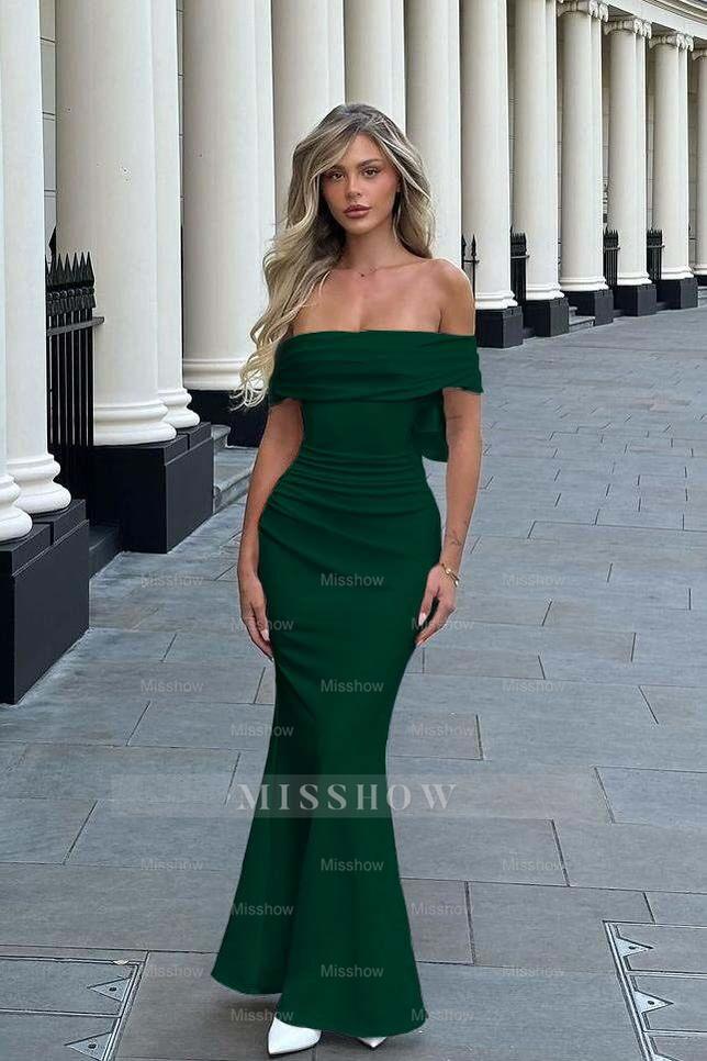 Sleeveless Off the Shoulder Long Mermaid Formal Dress With Pleated