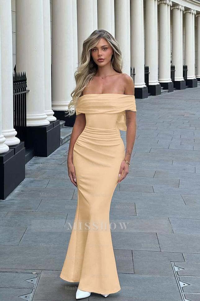 Sleeveless Off the Shoulder Long Mermaid Formal Dress With Pleated