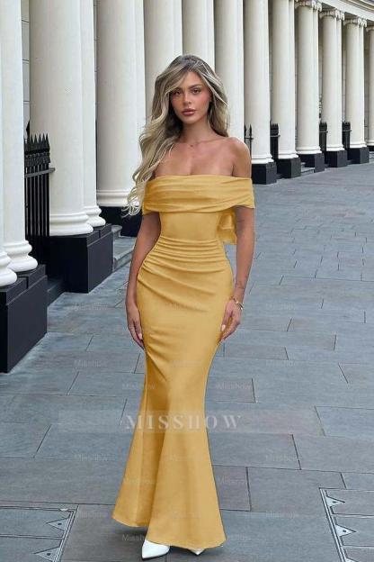 Sleeveless Off the Shoulder Long Mermaid Formal Dress With Pleated