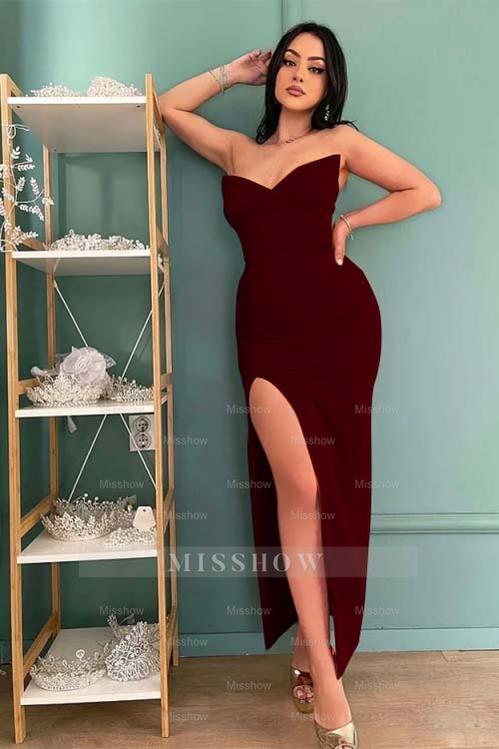 Sleeveless Strapless Long High Split Formal Dress With Pleated