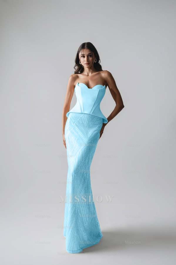 Sleeveless Strapless Long Mermaid Formal Dress With Pleated Sequins