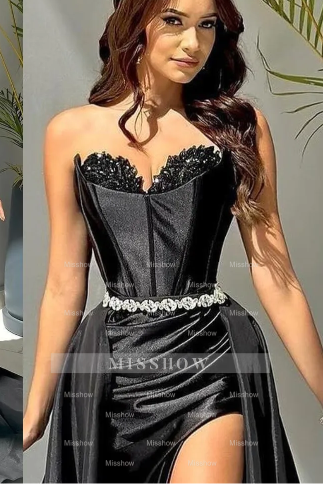 Sleeveless Strapless Long Mermaid Formal Dress With Split Beading