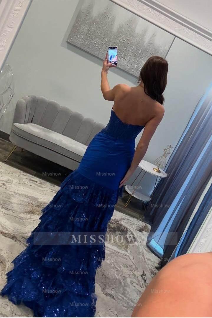 Sleeveless Strapless Long Split Formal Dress With Sequins Pleated