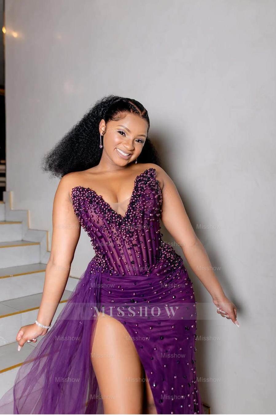 Sleeveless Strapless Mermaid Long Formal Dress With Beading Split