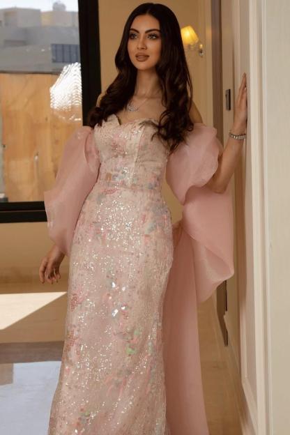 Sleeveless Strapless Mermaid Long Formal Dress With Sequins Ruffles