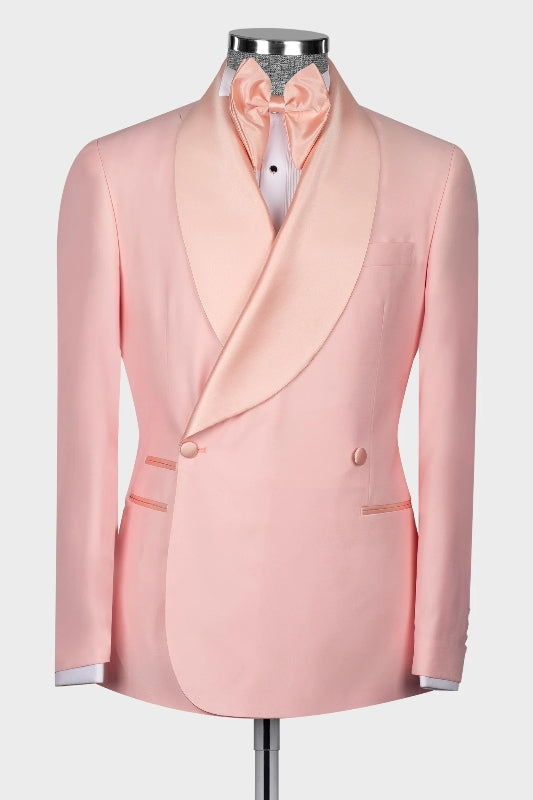Sophisticated Candy Pink Shawl Lapel Double-Breasted Suit
