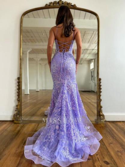 Spaghetti Strap Backless Sleeveless Mermaid Long Formal Dress With Appliques