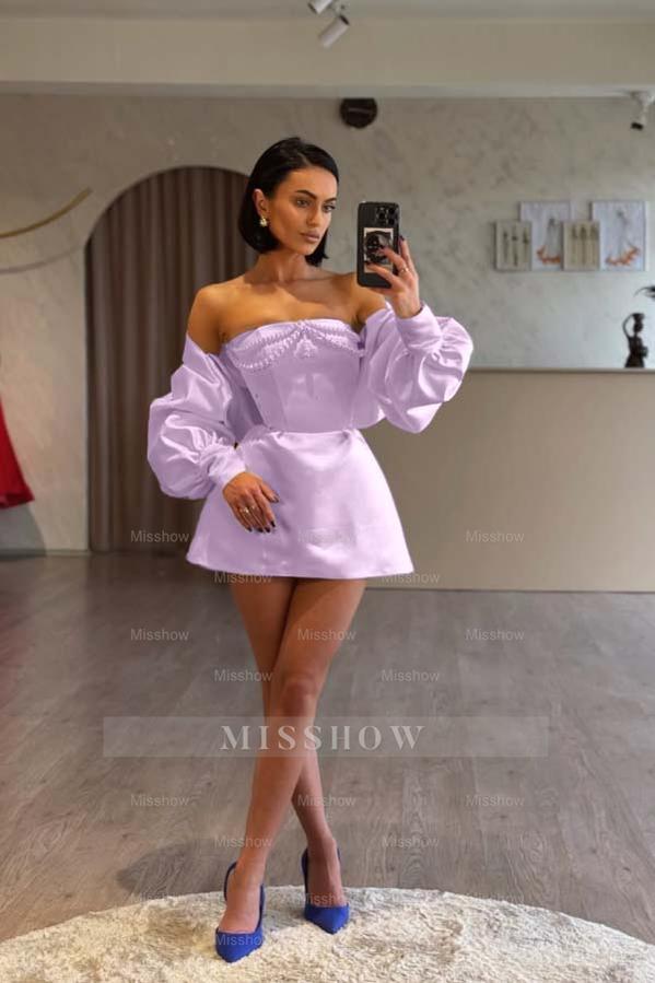 Spaghetti Strap Long Sleeves A Line Formal Dress With Beading