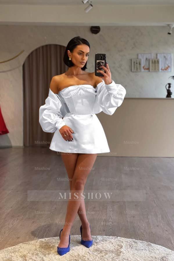 Spaghetti Strap Long Sleeves A Line Formal Dress With Beading