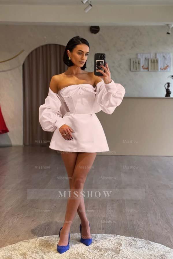 Spaghetti Strap Long Sleeves A Line Formal Dress With Beading