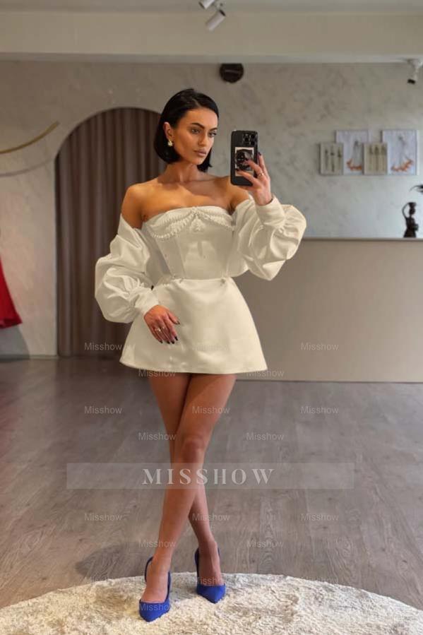 Spaghetti Strap Long Sleeves A Line Formal Dress With Beading