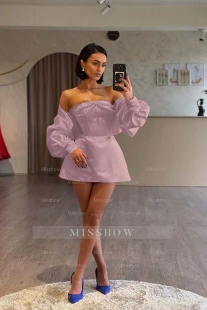 Spaghetti Strap Long Sleeves A Line Formal Dress With Beading