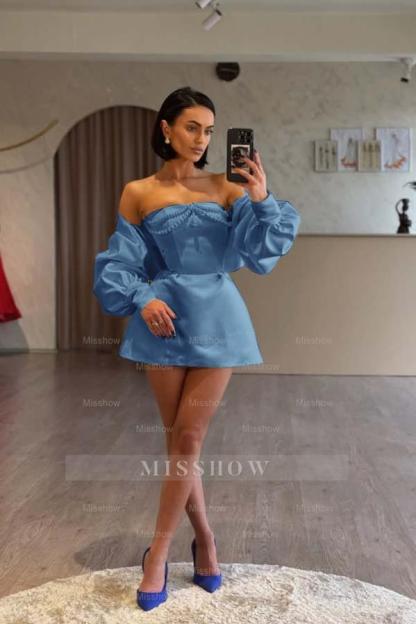 Spaghetti Strap Long Sleeves A Line Formal Dress With Beading