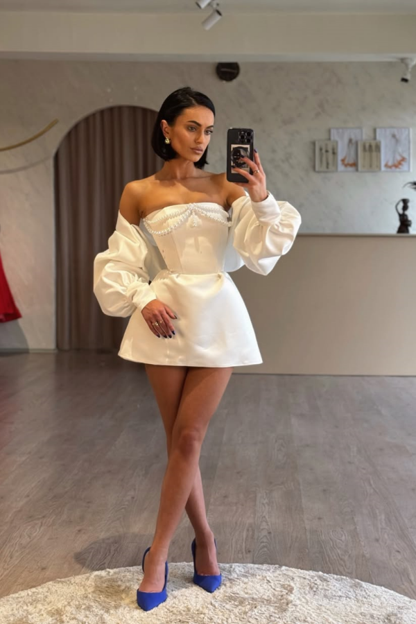 Spaghetti Strap Long Sleeves A Line Formal Dress With Beading