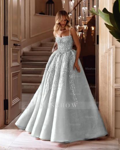 Spaghetti Strap Sleeveless Long A Line Formal Dress With Beading