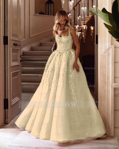 Spaghetti Strap Sleeveless Long A Line Formal Dress With Beading