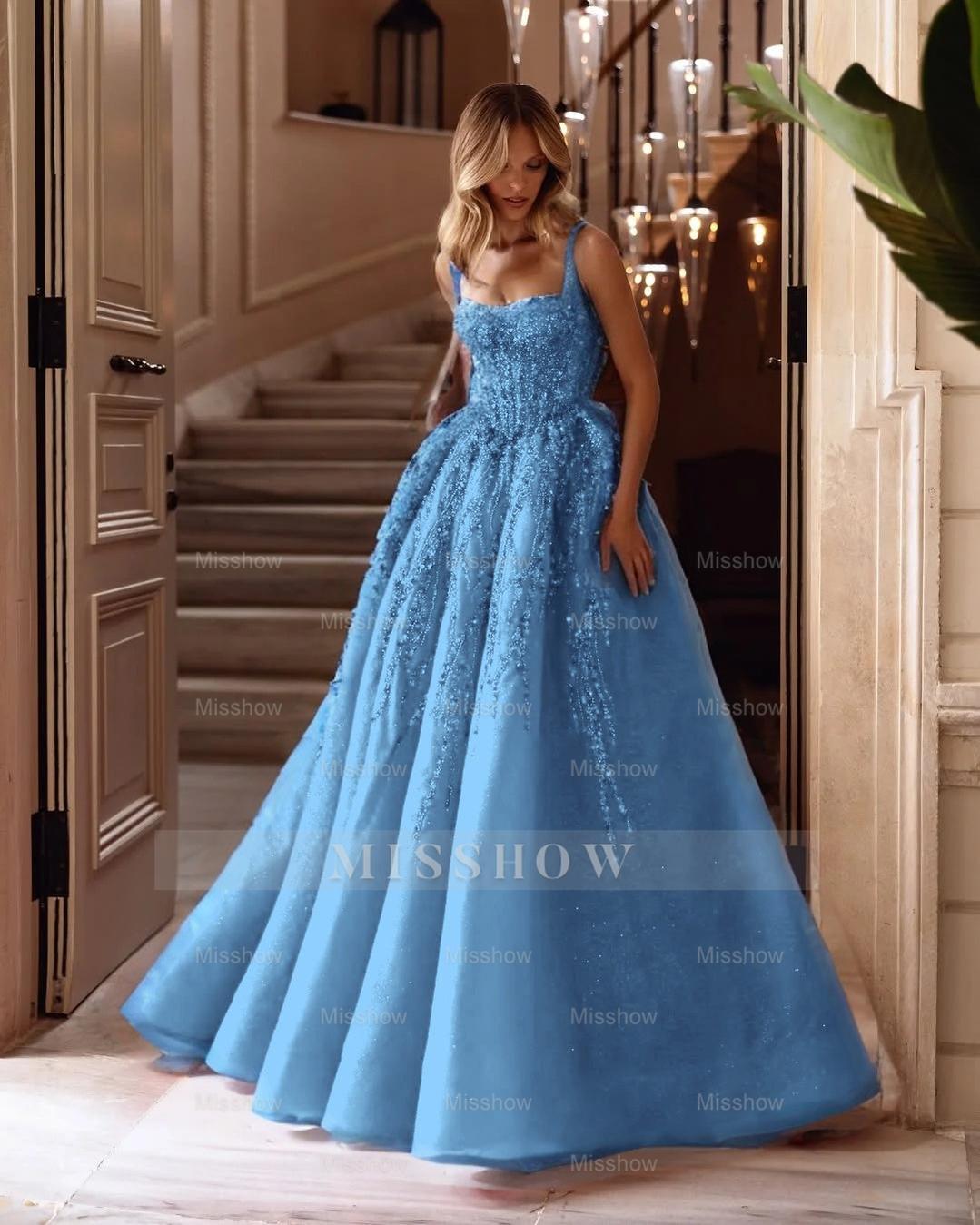 Spaghetti Strap Sleeveless Long A Line Formal Dress With Beading