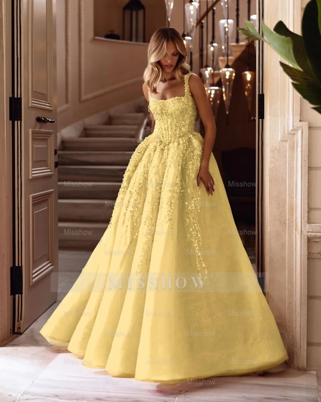 Spaghetti Strap Sleeveless Long A Line Formal Dress With Beading