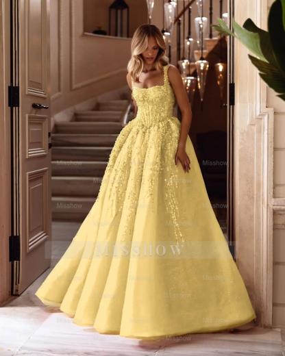 Spaghetti Strap Sleeveless Long A Line Formal Dress With Beading