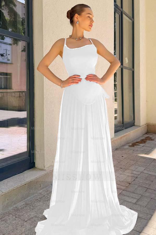 Spaghetti Strap Sleeveless Long Formal Dress With Pleated Sequins
