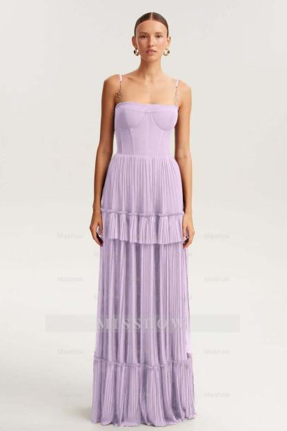 Spaghetti Strap Sleeveless Long Formal Dress With Ruffles