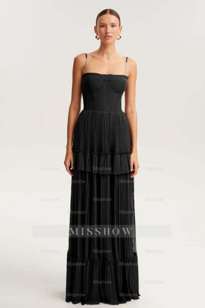 Spaghetti Strap Sleeveless Long Formal Dress With Ruffles