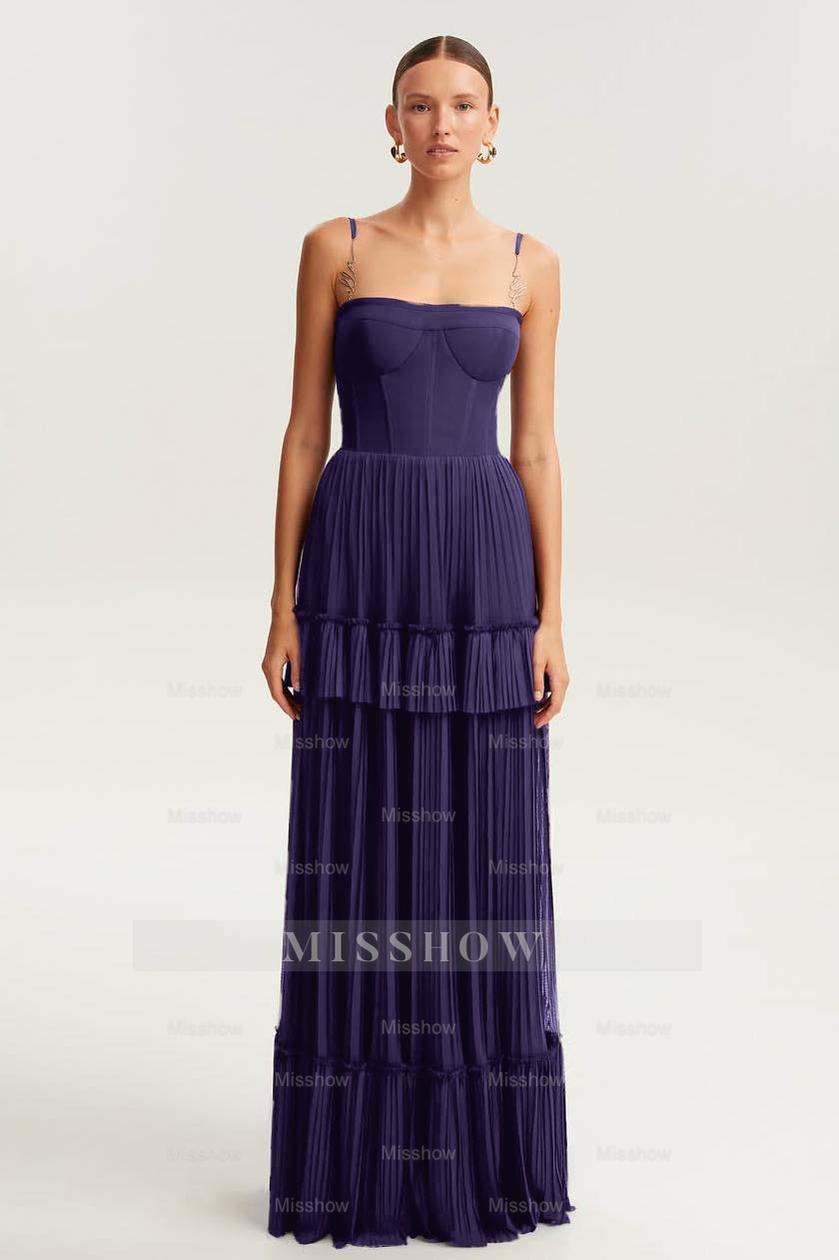 Spaghetti Strap Sleeveless Long Formal Dress With Ruffles