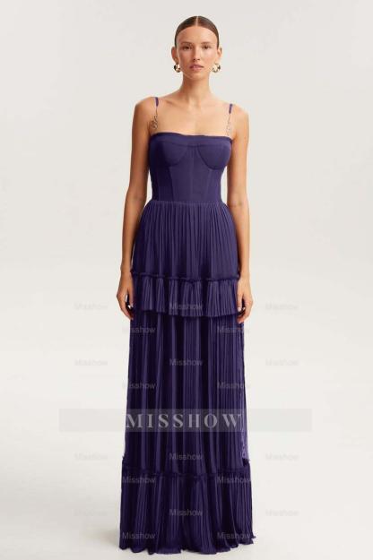 Spaghetti Strap Sleeveless Long Formal Dress With Ruffles