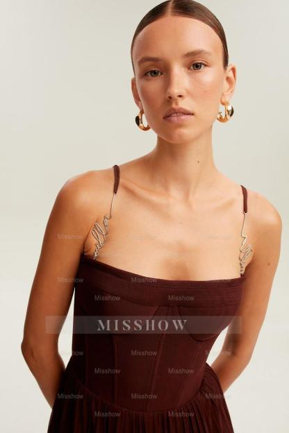 Spaghetti Strap Sleeveless Long Formal Dress With Ruffles