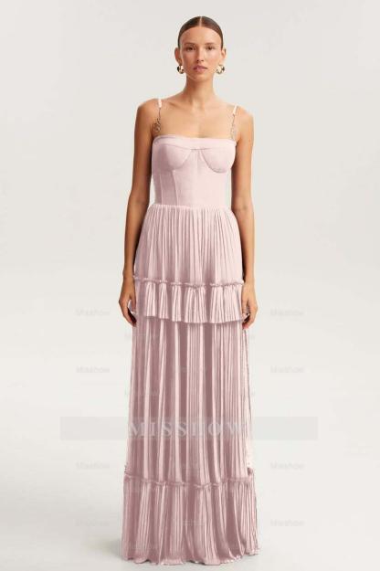 Spaghetti Strap Sleeveless Long Formal Dress With Ruffles