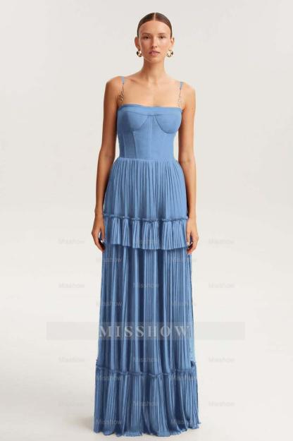 Spaghetti Strap Sleeveless Long Formal Dress With Ruffles
