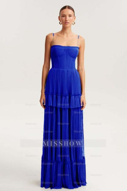 Spaghetti Strap Sleeveless Long Formal Dress With Ruffles