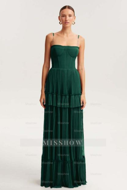 Spaghetti Strap Sleeveless Long Formal Dress With Ruffles