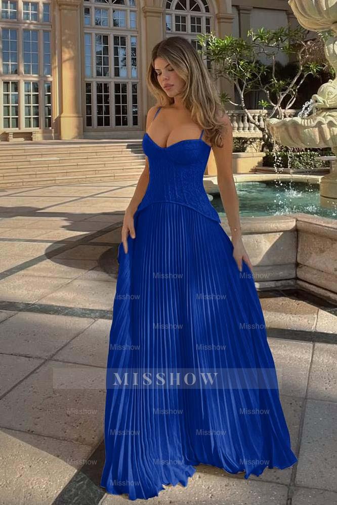 Spaghetti Strap Sleeveless Long Formal Dress With Ruffles Embroidery