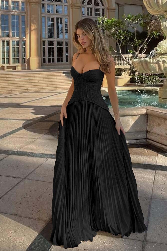 Spaghetti Strap Sleeveless Long Formal Dress With Ruffles Embroidery