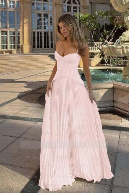 Spaghetti Strap Sleeveless Long Formal Dress With Ruffles Embroidery