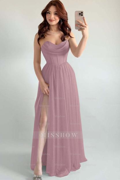 Spaghetti Strap Sleeveless Long High Split Formal Dress With Pleated