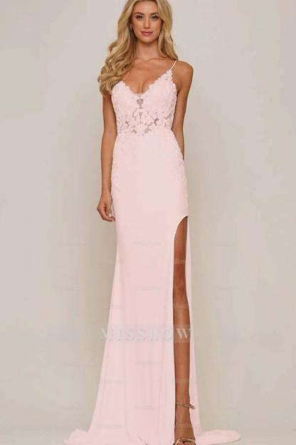 Spaghetti Strap Sleeveless Long Mermaid Formal Dress With Appliques