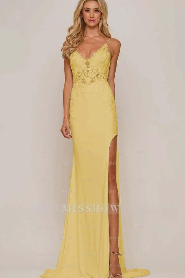Spaghetti Strap Sleeveless Long Mermaid Formal Dress With Appliques