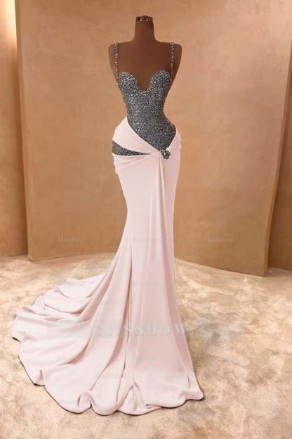 Spaghetti Strap Sleeveless Long Mermaid Formal Dress With Beading