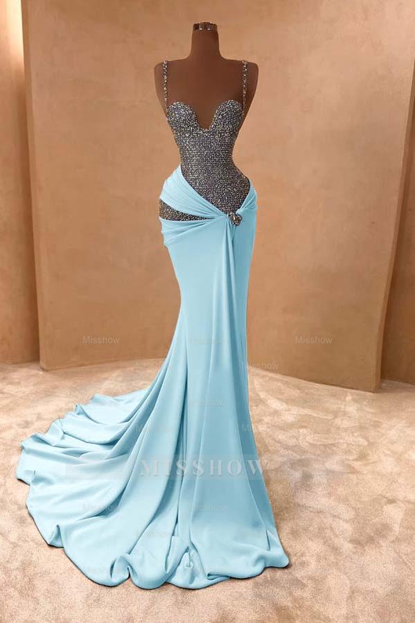 Spaghetti Strap Sleeveless Long Mermaid Formal Dress With Beading